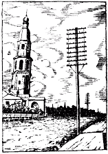 Падающая колокольня в Архангельске (со старинной фотографии)